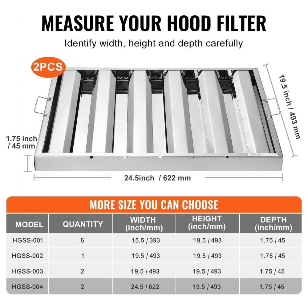 24.5Wx19.5H Inch Commercial Hood Filter Range Hood Baffle Stainless Steel
