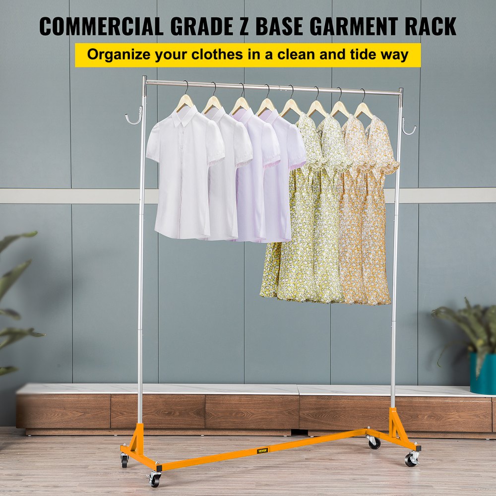 Z Rack, Industrial Grade Z Base Garment Rack, Height Adjustable Rolling Z Garment Rack, Sturdy Steel Z Base Clothing Rack w/Lockable Casters, for Home Clothing Store Display Orange (3 Sets)