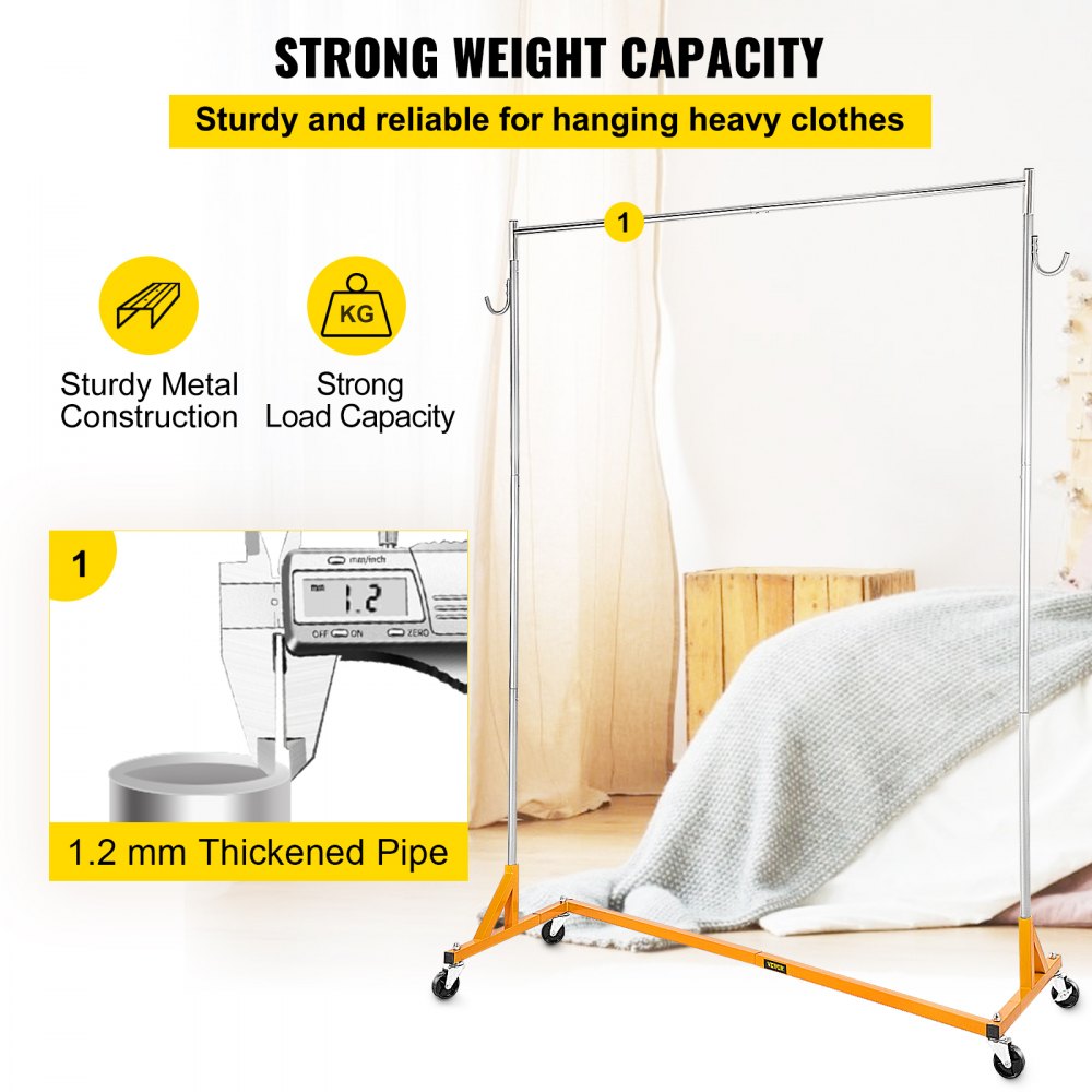 Z Rack, Industrial Grade Z Base Garment Rack, Height Adjustable Rolling Z Garment Rack, Sturdy Steel Z Base Clothing Rack w/Lockable Casters, for Home Clothing Store Display Orange (3 Sets)