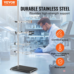 Lab Stand Support, Laboratory Retort Support Stand 2 Sets, Steel Lab Stand 23.6" Rod and 8.3" x 5.5" Cast Iron Base, Includes Flask Clamps, Burette Clamps and Cross Clamps