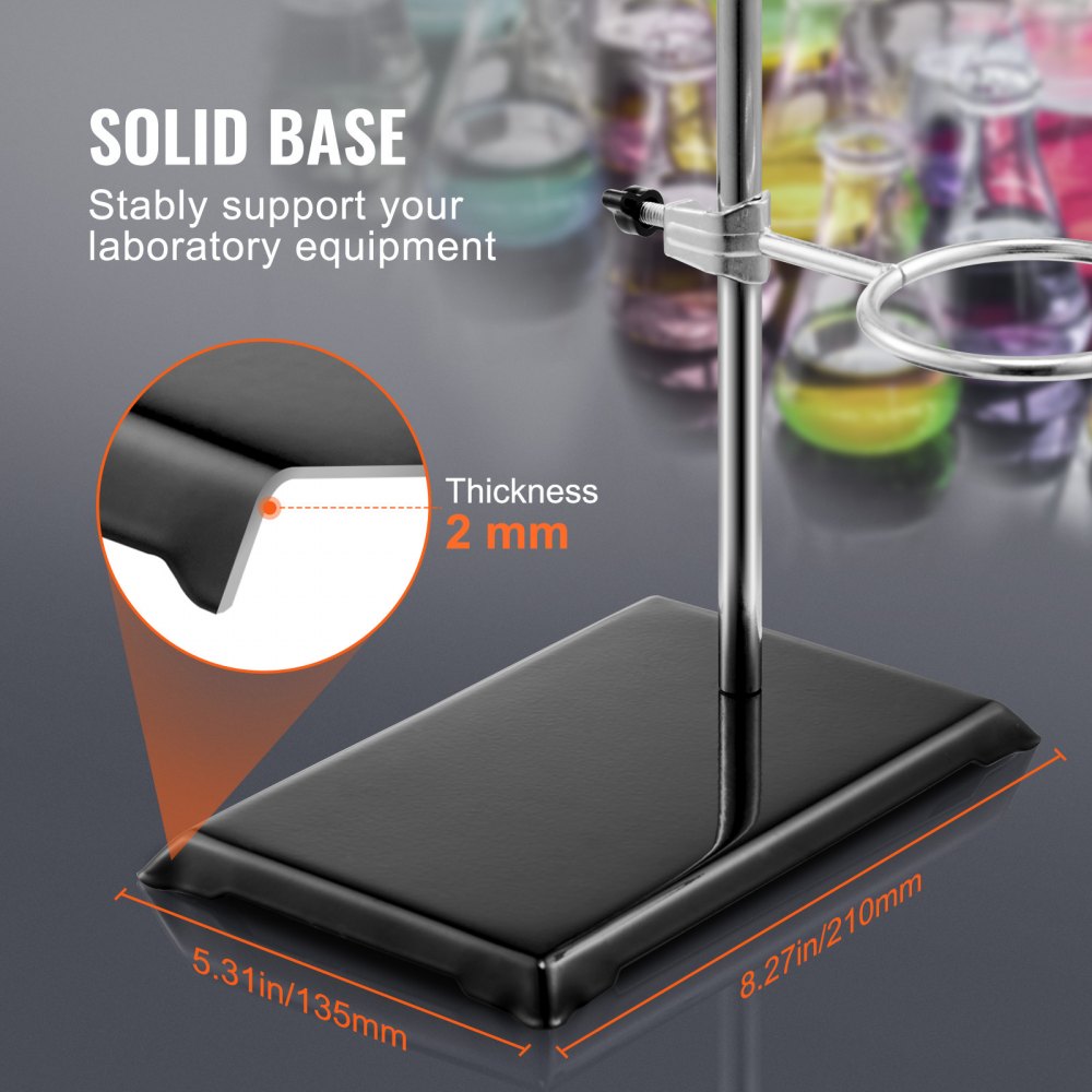 Lab Stand Support, Laboratory Retort Support Stand 2 Sets, Steel Lab Stand 23.6" Rod and 8.3" x 5.5" Cast Iron Base, Includes Flask Clamps, Burette Clamps and Cross Clamps