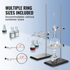 Lab Stand Support, Laboratory Retort Support Stand 2 Sets, Steel Lab Stand 23.6" Rod and 8.3" x 5.5" Cast Iron Base, Includes Flask Clamps, Burette Clamps and Cross Clamps