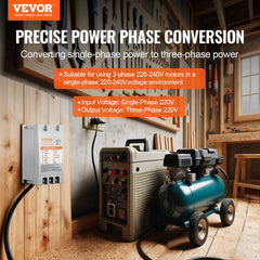 3 Phase Converter - 10HP 30A 220V Single Phase to 3 Phase Converter, Digital Phase Shifter for Residential and Light Commercial Use, 220V-240V Input/Output (One Converter for One Motor Only)