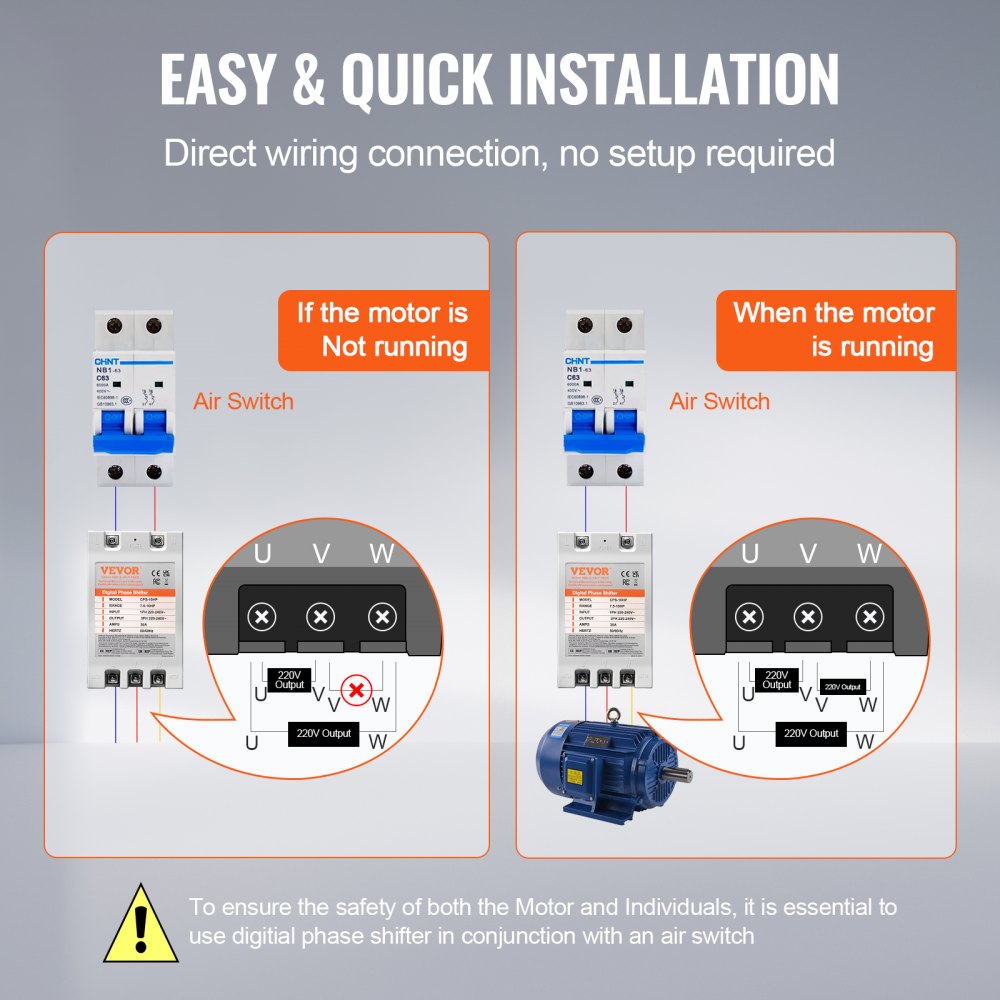 3 Phase Converter - 10HP 30A 220V Single Phase to 3 Phase Converter, Digital Phase Shifter for Residential and Light Commercial Use, 220V-240V Input/Output (One Converter for One Motor Only)