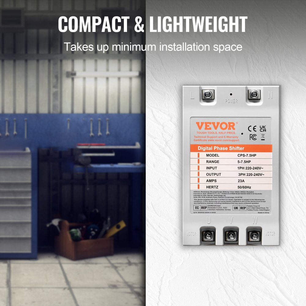 3 Phase Converter- 7.5HP 23A 220V Single Phase to 3 Phase Converter, Digital Phase Shifter for Residential & Light Commercial Use, 220V-240V Input/Output (One Converter Must Be Used on One Motor Only)