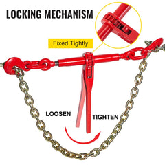 Chain Binder 5/16in x 3/8in, Ratchet Load Binder 6600lbs Capacity, Ratchet Lever Binder w/ G70 Hooks, Adjustable Length, Ratchet Chain Binder for Tie Down, Hauling, Towing, 2-Pack in Red