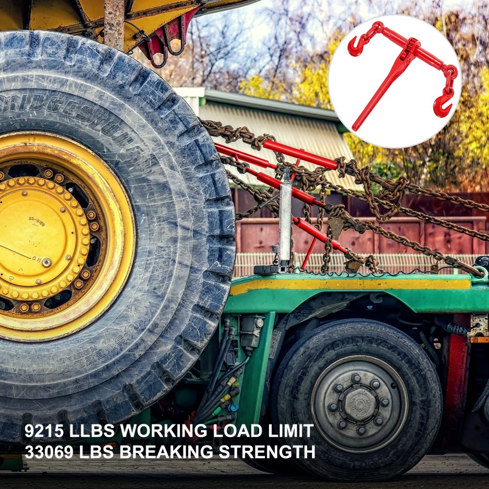 9215LBS 3/8" – 1/2" Ratchet Binders 9,215 LBS Secure Working Load, G70 Hooks and Adjustable Length, for Grade 70-80 Chains, Tie Down, Hauling, Towing, 4-Pack, Red