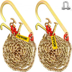 J Hook Chain, 5/16 in x 10 ft Bridle Tow Chain, G80 Bridle Transport Chain, Alloy Steel Chain with 2 G70 J Hooks, 9260 Lbs Break Strength Tow Hooks for Trucks, J Hooks Towing Straps 2PCS