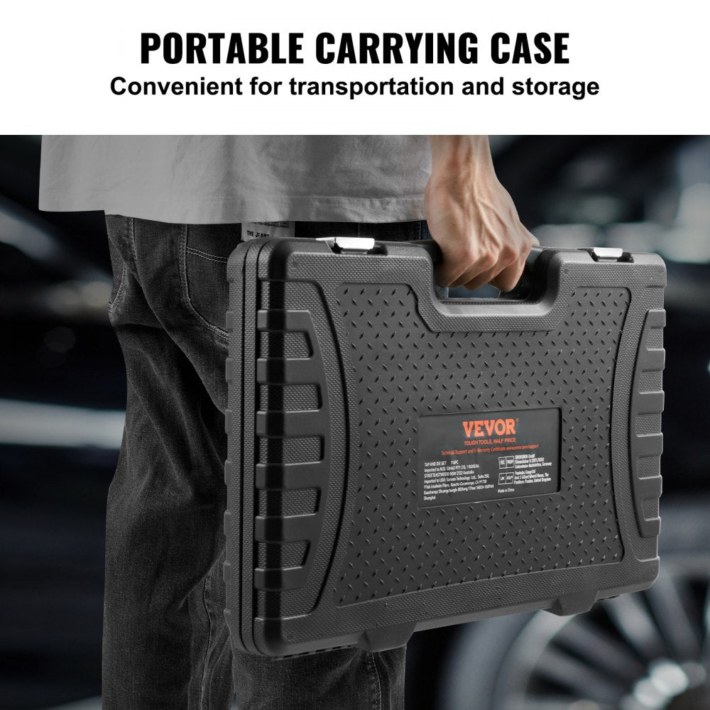 116-piece tap and die set in a portable case, featuring metric and SAE threading tools.
