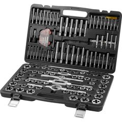 Bostome 116-piece tap and die set with metric and SAE tools in a portable storage case.