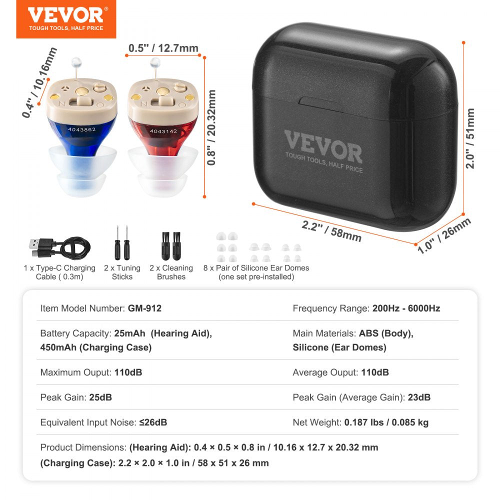 Hearing Aids for Senior Rechargeable Hearing Amplifiers & 8 Pair Ear Domes