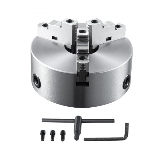 3-Jaw Lathe Chuck, 10``, Self-Centering Lathe Chuck, 0.24-9.84 in/6-250 mm Clamping Range with T-key Fixing Screws Hexagon Wrench, for Lathe 3D Printer Machining Center Milling Drilling Machine