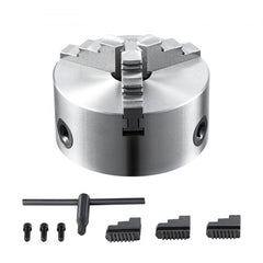 3-Jaw Lathe Chuck, 4``, Self-Centering Lathe Chuck, 0.08-4 in/2 -100 mm Clamping Range with T-key Fixing Screws Reversible Jaws, for Lathe 3D Printer Machining Center Milling Drilling Machine