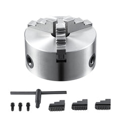 3-Jaw Lathe Chuck, 4``, Self-Centering Lathe Chuck, 0.08-4 in/2 -100 mm Clamping Range with T-key Fixing Screws Reversible Jaws, for Lathe 3D Printer Machining Center Milling Drilling Machine