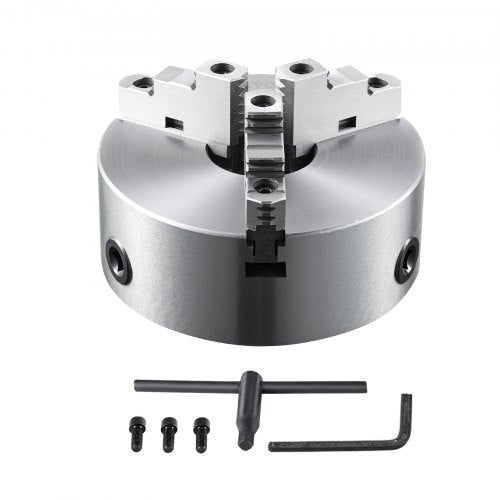 3-Jaw Lathe Chuck, 8``, Self-Centering Lathe Chuck, 0.16-8 in/4-200 mm Clamping Range with T-key Fixing Screws Hexagon Wrench, for Lathe 3D Printer Machining Center Milling Drilling Machine