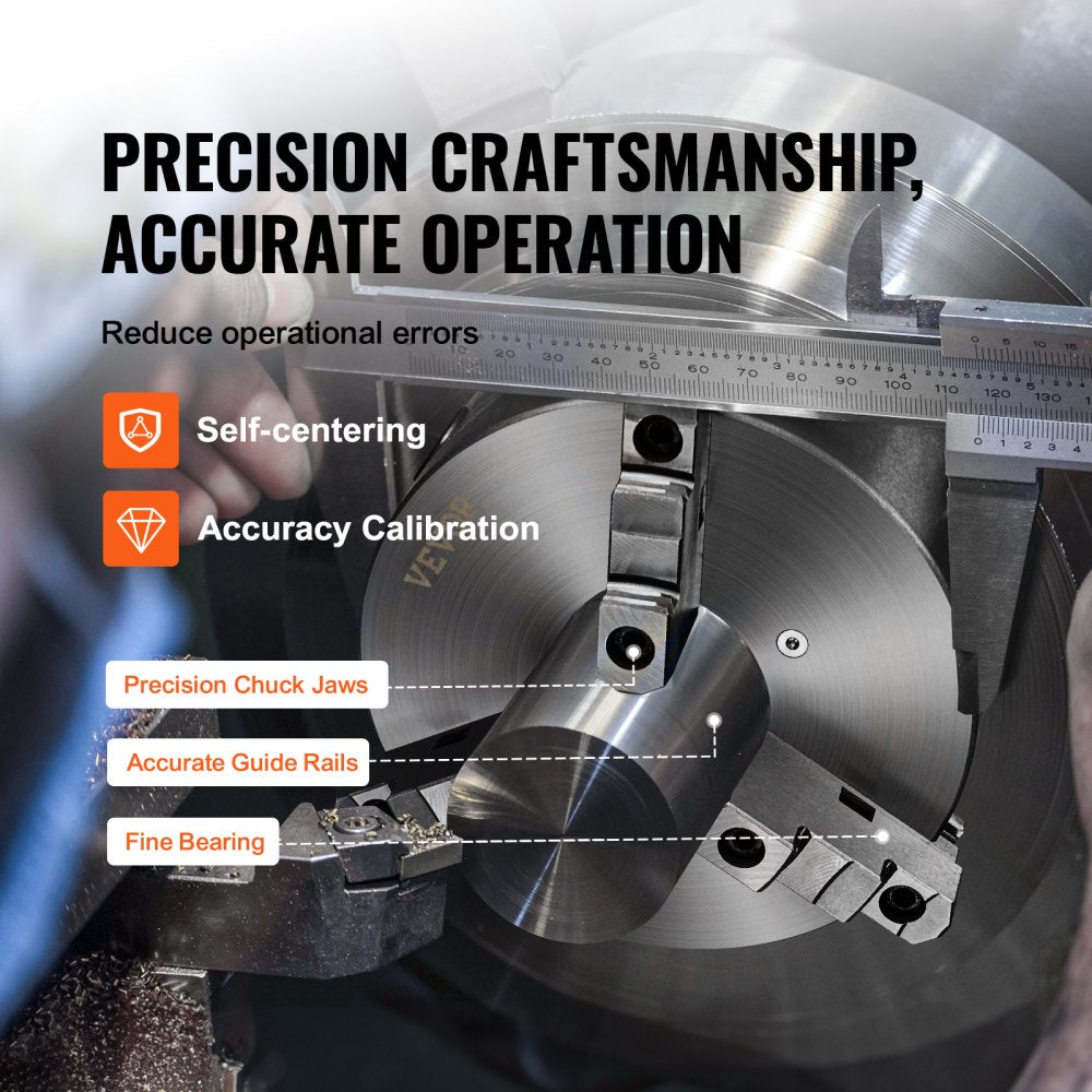 3-Jaw Lathe Chuck, 8``, Self-Centering Lathe Chuck, 0.16-8 in/4-200 mm Clamping Range with T-key Fixing Screws Hexagon Wrench, for Lathe 3D Printer Machining Center Milling Drilling Machine