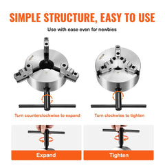 3-Jaw Lathe Chuck, 8``, Self-Centering Lathe Chuck, 0.16-8 in/4-200 mm Clamping Range with T-key Fixing Screws Hexagon Wrench, for Lathe 3D Printer Machining Center Milling Drilling Machine