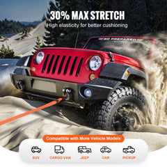 1" x 30` Kinetic Recovery Tow Rope 38,000 lbs, Heavy-Duty Off Road Snatch Strap, Extreme Duty 30% Elasticity Energy Snatch Strap for Jeep Car Truck ATV UTV SUV Tractor