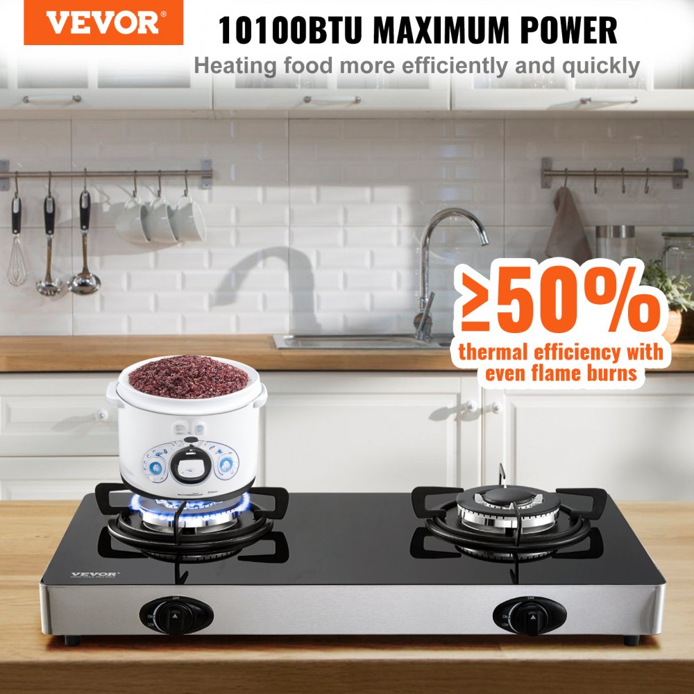 Gas Cooktop 28 inch, Max 10100BTU 2 Burners Tempered Glass Countertop Gas Stove Top, Portable Natural Gas Hob with Pulse Electronic Ignition for Outdoor, Kitchen, Camping, RV, Apartment