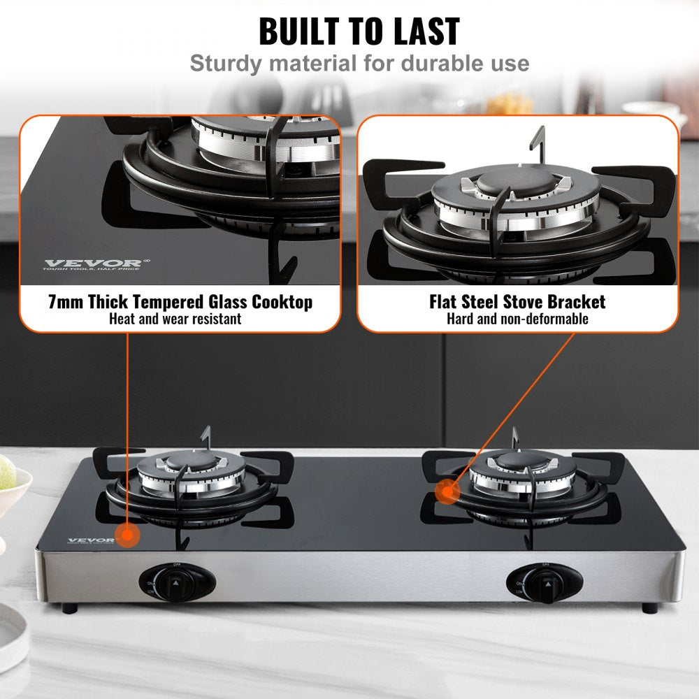 Gas Cooktop 28 inch, Max 10100BTU 2 Burners Tempered Glass Countertop Gas Stove Top, Portable Natural Gas Hob with Pulse Electronic Ignition for Outdoor, Kitchen, Camping, RV, Apartment