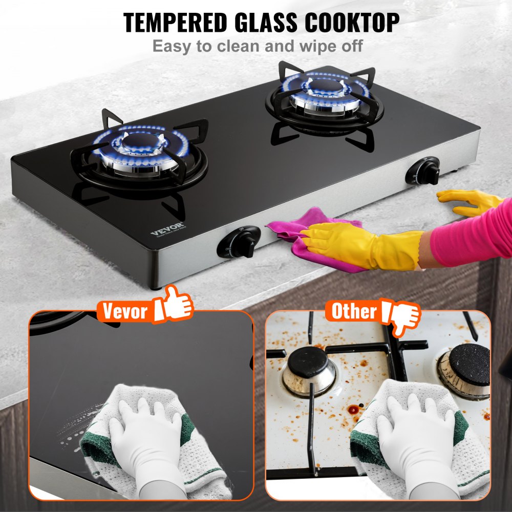 Gas Cooktop 28 inch, Max 10100BTU 2 Burners Tempered Glass Countertop Gas Stove Top, Portable Natural Gas Hob with Pulse Electronic Ignition for Outdoor, Kitchen, Camping, RV, Apartment
