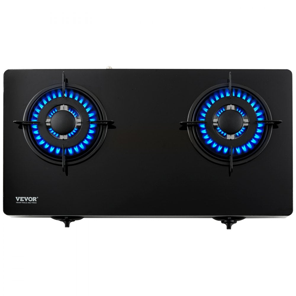 Gas Cooktop 28 inch, Max 10100BTU 2 Burners Tempered Glass Countertop Gas Stove Top, Portable Natural Gas Hob with Pulse Electronic Ignition for Outdoor, Kitchen, Camping, RV, Apartment
