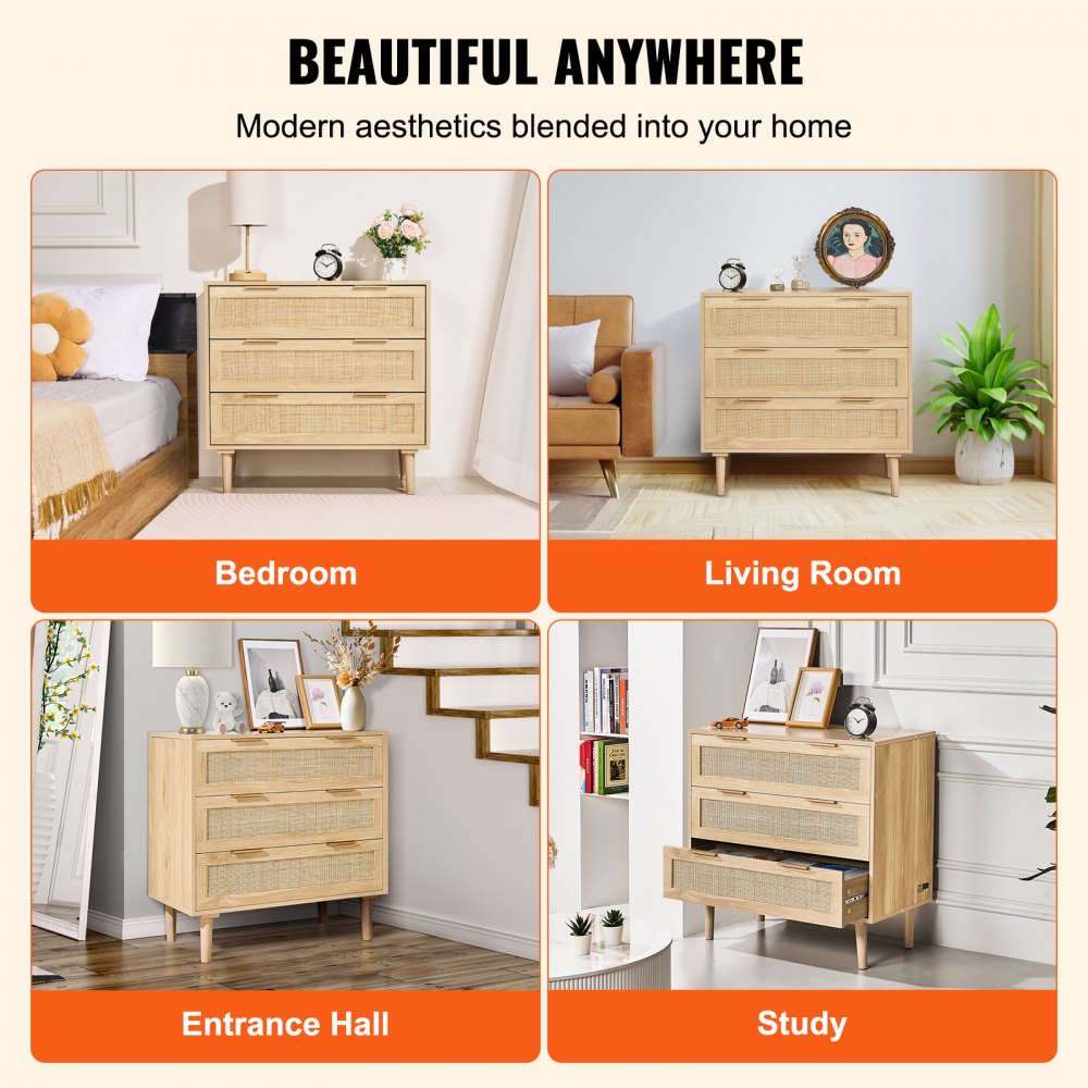 Rattan Drawer Dresser Natural Rattan Closet Dresser 3 Drawers for bedroom