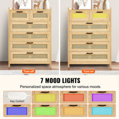 5 Drawer Rattan Dresser, Boho Dresser, Rattan Chest of Drawers with Spacious Storage, Natural Rattan Dresser for Bedroom, Living Room & Hallway,Rattan Nightstand with Sturdy Handles&Legs, Brown