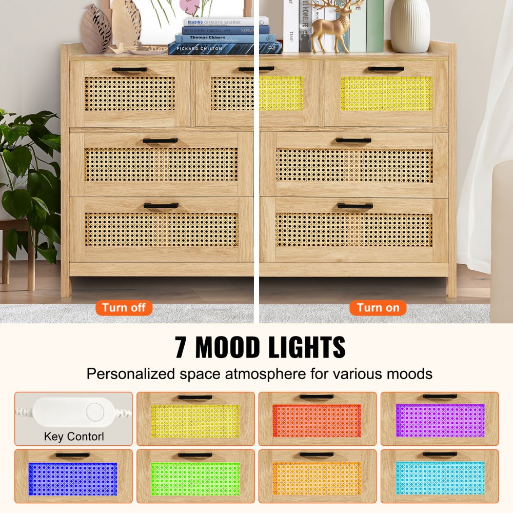 7 Drawer Rattan Dresser, Boho Dresser, Rattan Chest of Drawers with Spacious Storage, Natural Rattan Dresser for Bedroom, Living Room & Hallway,Rattan Nightstand with Sturdy Handles&Legs, Brown