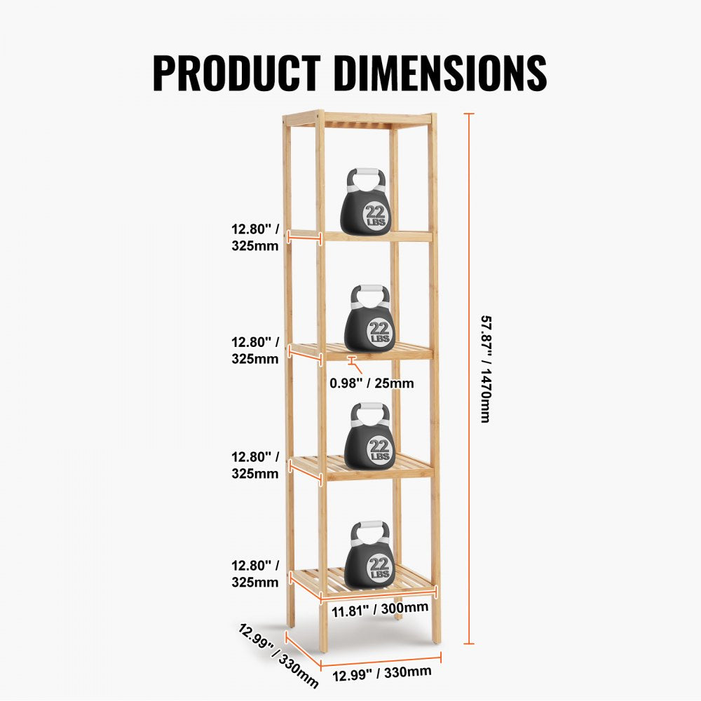 Corner Standing Bookshelf 5-Tier Bamboo Ladder Narrow Shelf Plant Stand
