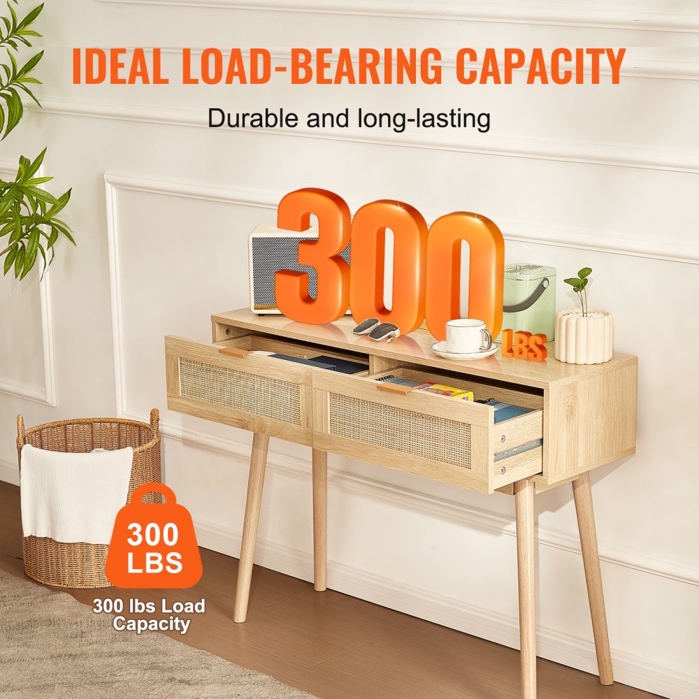 Rattan Console Table with 2 Storage Drawers Rattan Sliding Door Natural, Rattan Entryway Table with Storage, Small Console Tables for Entryway, Entry Table for Hallway, Living Room Table