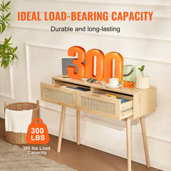 Rattan Console Table with 2 Storage Drawers Rattan Sliding Door Natural, Rattan Entryway Table with Storage, Small Console Tables for Entryway, Entry Table for Hallway, Living Room Table
