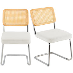 Rattan Dining Chairs Set of 2, Mid Century Modern Dining Chair, Upholstered Velvet Accent Chair with Rattan Back, Retro Dining Room Kitchen Chair for Living Room, Bedroom, Office (18.1 Inch)