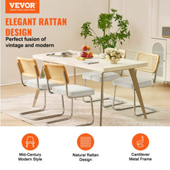 Rattan Dining Chairs Set of 4, Mid Century Modern Dining Chair, Upholstered Velvet Accent Chair with Rattan Back, Retro Dining Room Kitchen Chair for Living Room, Bedroom, Office (18.1 Inch)