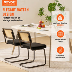 Rattan Dining Chairs Set  of 2, Mid Century Modern Dining Chair, Upholstered Velvet Accent Chair with Rattan Back, Retro Dining Room Kitchen Chair for Living Room, Bedroom, Office (18.1 Inch)