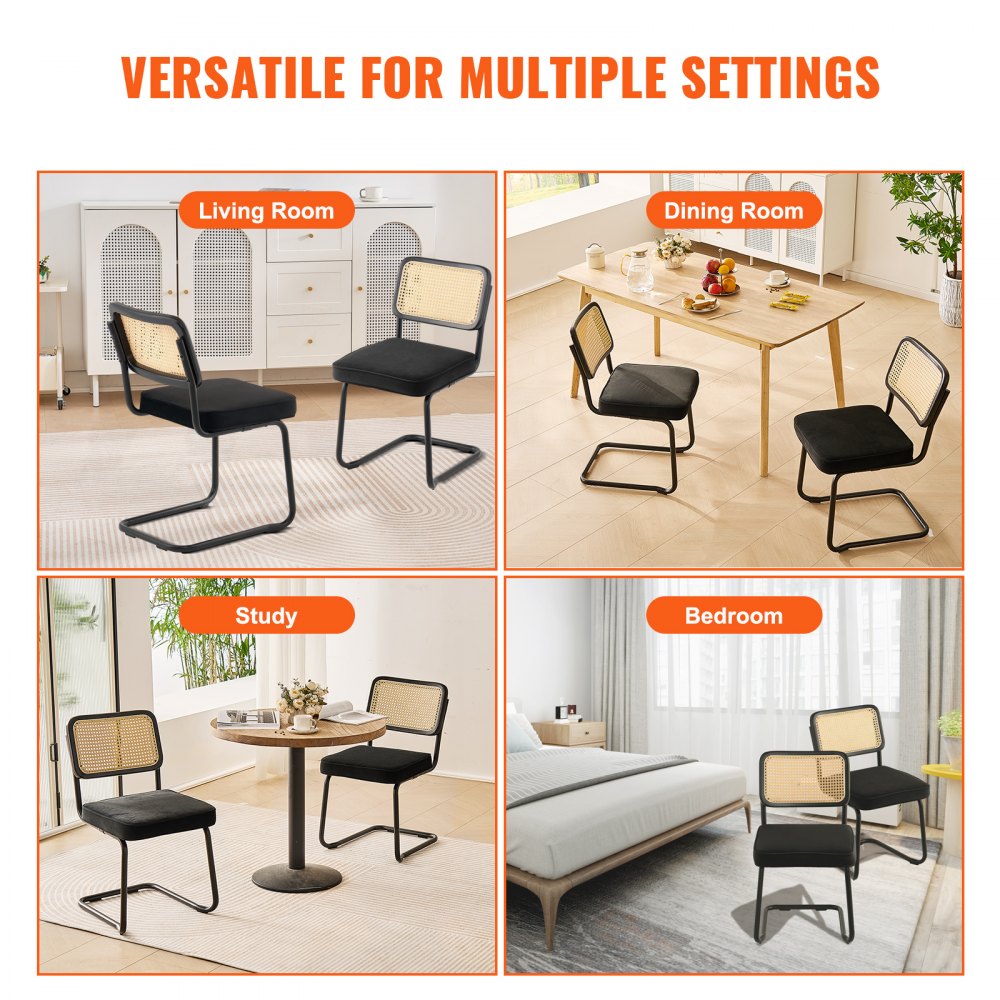 Rattan Dining Chairs Set  of 2, Mid Century Modern Dining Chair, Upholstered Velvet Accent Chair with Rattan Back, Retro Dining Room Kitchen Chair for Living Room, Bedroom, Office (18.1 Inch)