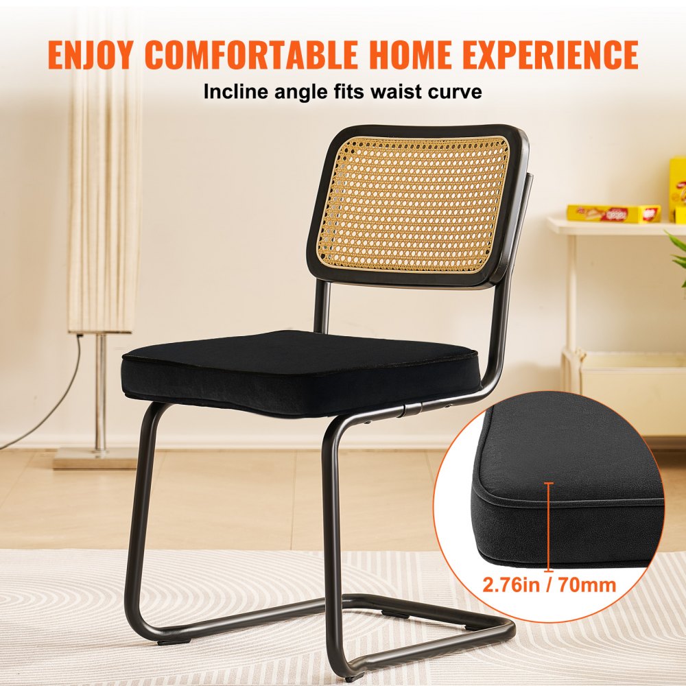 Rattan Dining Chairs Set  of 2, Mid Century Modern Dining Chair, Upholstered Velvet Accent Chair with Rattan Back, Retro Dining Room Kitchen Chair for Living Room, Bedroom, Office (18.1 Inch)