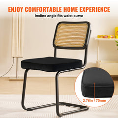 Rattan Dining Chairs Set  of 2, Mid Century Modern Dining Chair, Upholstered Velvet Accent Chair with Rattan Back, Retro Dining Room Kitchen Chair for Living Room, Bedroom, Office (18.1 Inch)