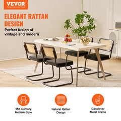 Rattan Dining Chairs Set of 4, Mid Century Modern Dining Chair, Upholstered Velvet Accent Chair with Rattan Back, Retro Dining Room Kitchen Chair for Living Room, Bedroom, Office (18.1 Inch)