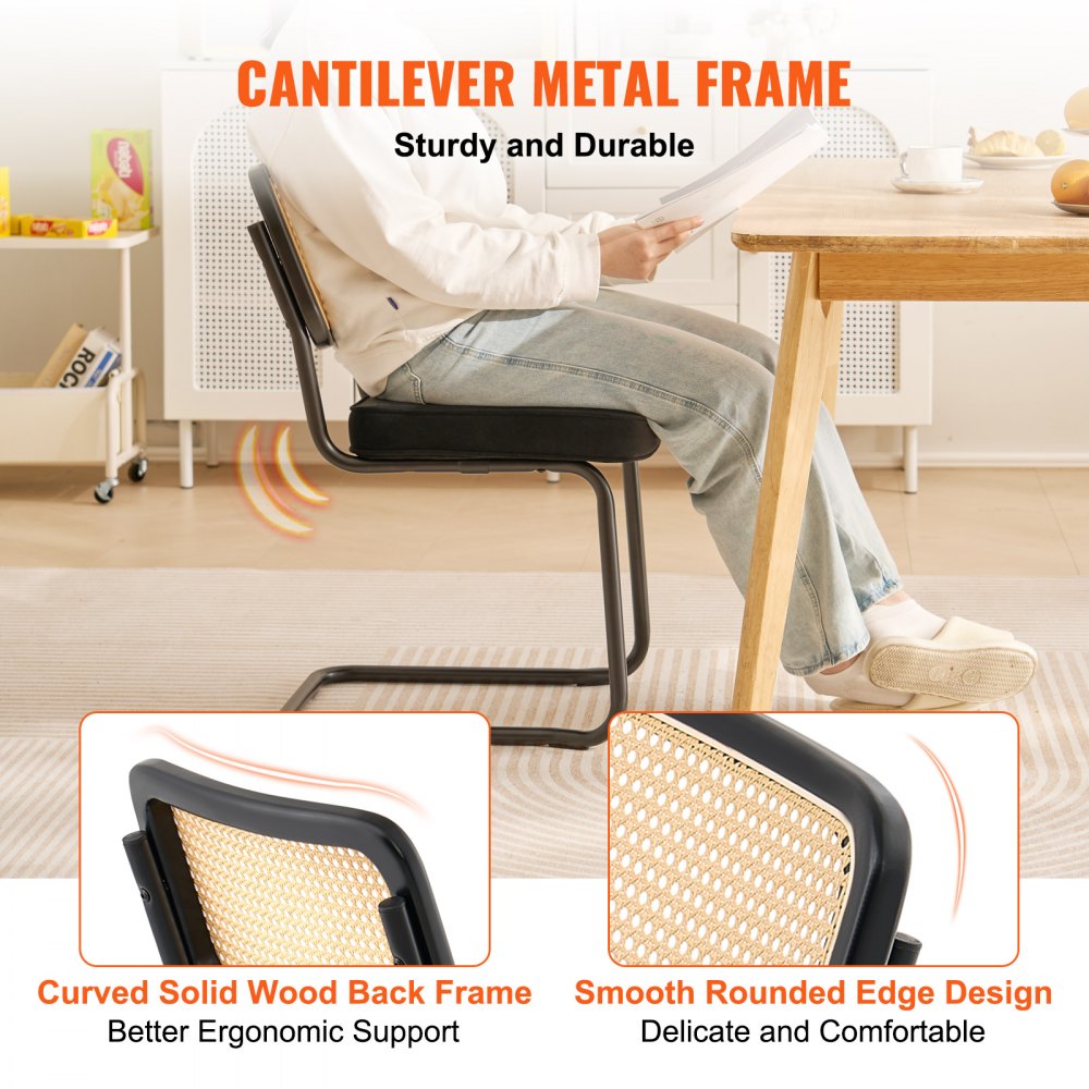 Rattan Dining Chairs Set of 4, Mid Century Modern Dining Chair, Upholstered Velvet Accent Chair with Rattan Back, Retro Dining Room Kitchen Chair for Living Room, Bedroom, Office (18.1 Inch)