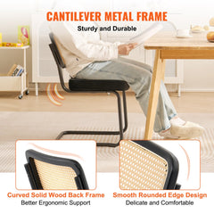Rattan Dining Chairs Set of 4, Mid Century Modern Dining Chair, Upholstered Velvet Accent Chair with Rattan Back, Retro Dining Room Kitchen Chair for Living Room, Bedroom, Office (18.1 Inch)