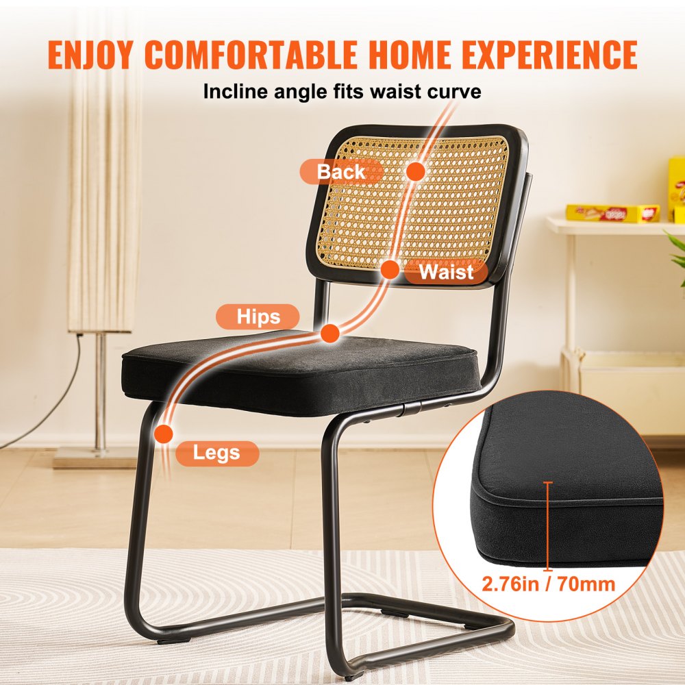 Rattan Dining Chairs Set of 4, Mid Century Modern Dining Chair, Upholstered Velvet Accent Chair with Rattan Back, Retro Dining Room Kitchen Chair for Living Room, Bedroom, Office (18.1 Inch)