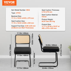 Rattan Dining Chairs Set of 4, Mid Century Modern Dining Chair, Upholstered Velvet Accent Chair with Rattan Back, Retro Dining Room Kitchen Chair for Living Room, Bedroom, Office (18.1 Inch)