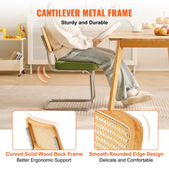 Rattan Dining Chairs Set of 2, Mid Century Modern Dining Chair, Upholstered Velvet Accent Chair with Rattan Back, Retro Dining Room Kitchen Chair for Living Room, Bedroom, Office (18.1 Inch)
