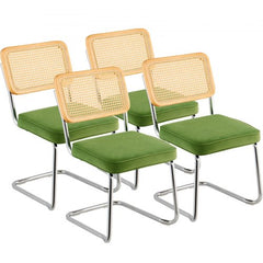 Rattan Dining Chairs Set of 4, Mid Century Modern Dining Chair, Upholstered Velvet Accent Chair with Rattan Back, Retro Dining Room Kitchen Chair for Living Room, Bedroom, Office (18.1 Inch)