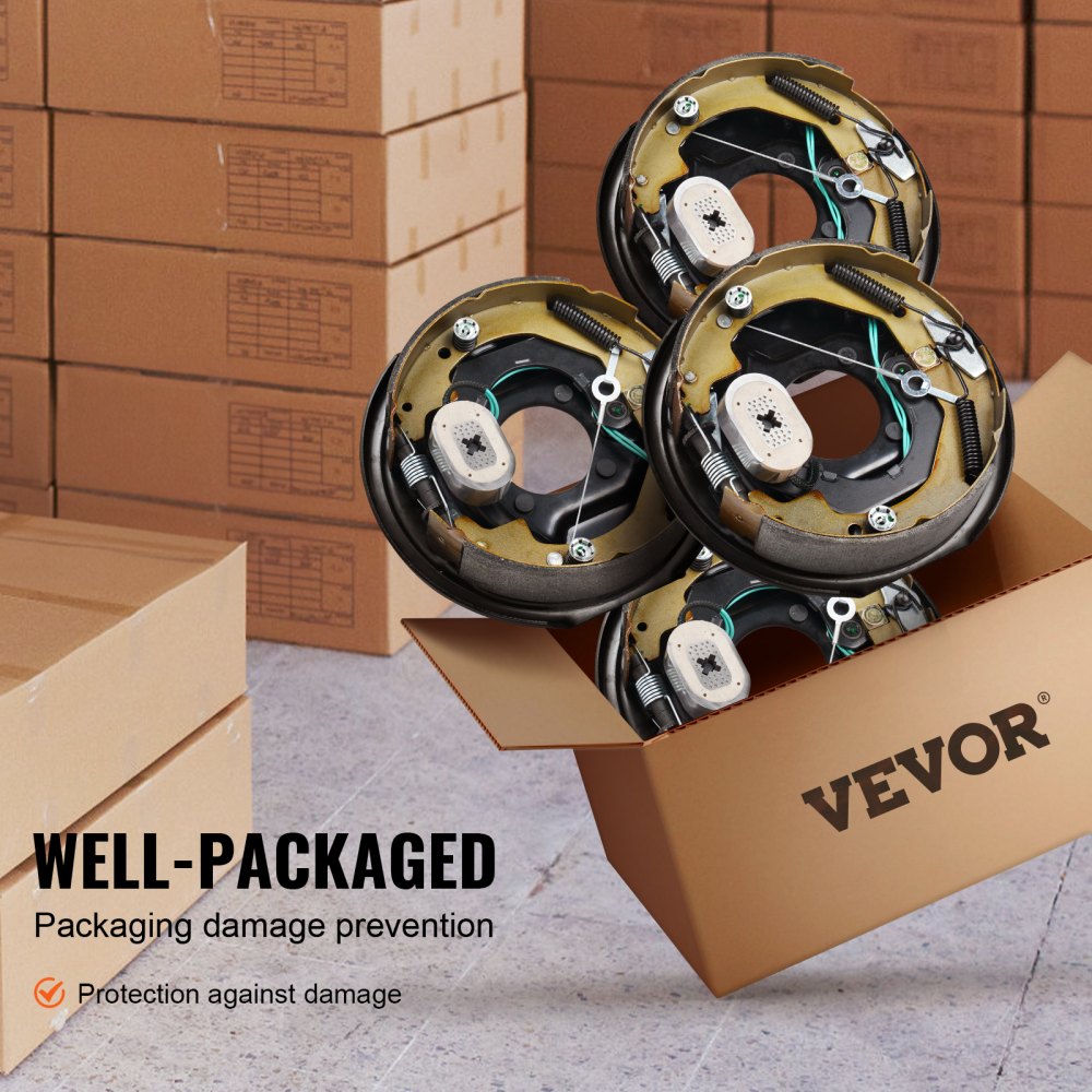 Electric Trailer Brake Assembly, 10" x 2-1/4", 2 Pairs Self-Adjusting Electric Brakes Kit for 3500 lbs Axle, 4-Hole Mounting, Backing Plates for Brake System Part Replacement (2 Right + 2 Left)