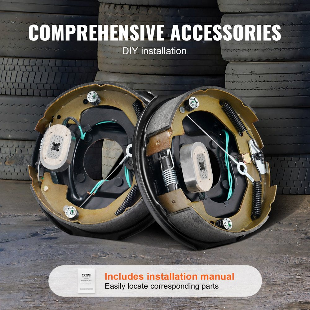 Electric Trailer Brake Assembly, 10" x 2.25", 1 Pair Self-Adjusting Electric Brakes Kit for 3500 lbs Axle, 4-Hole Mounting, Backing Plates for Brake System Part Replacement (1 Right + 1 Left)