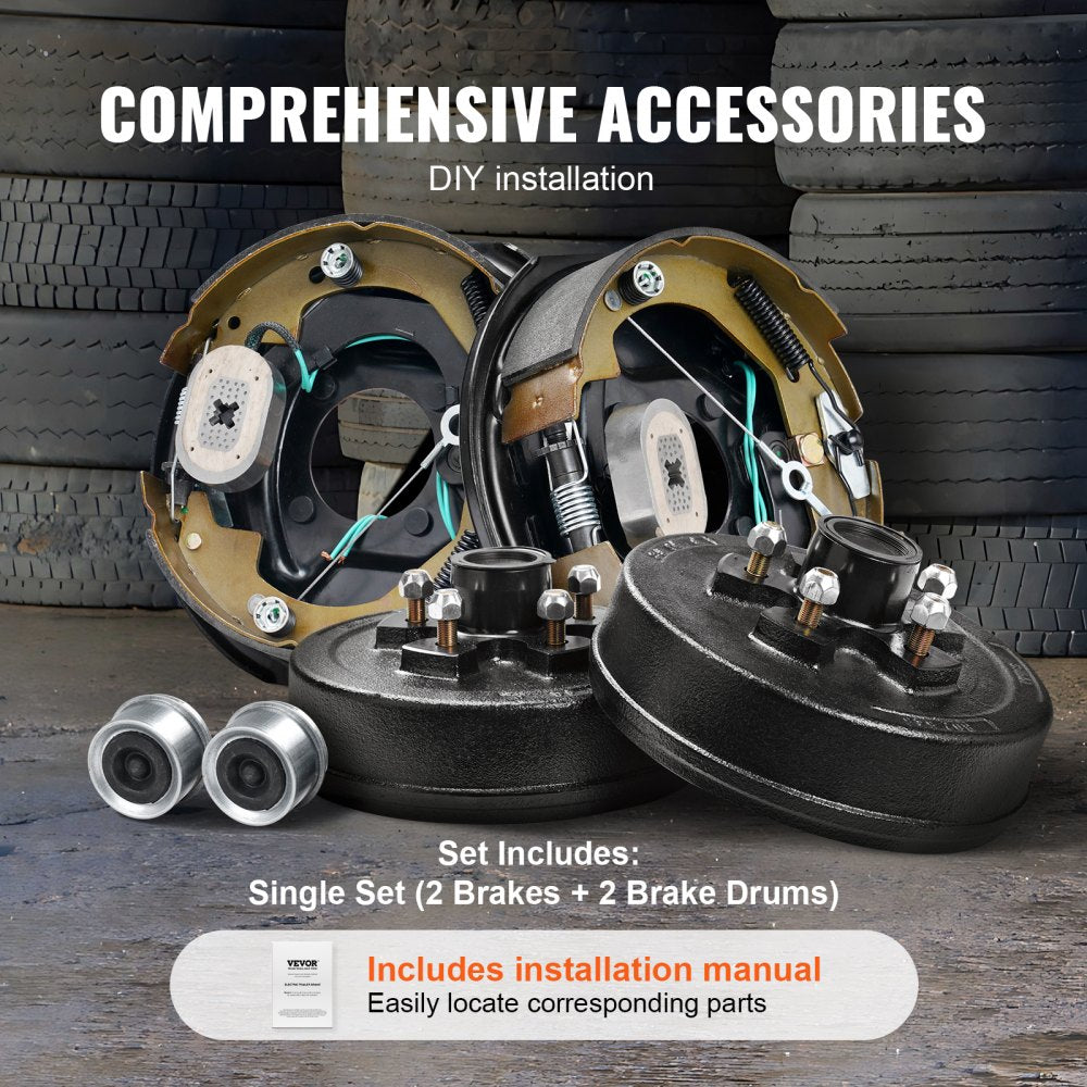 Trailer Hub Drum Kits 5 on 4.5" B.C. with 10" x 2.25" Electric Brakes, Self-Adjusting Trailer Brake Assembly for 3500 lbs Axle, 4-Hole Mounting, Backing Plates for Brake System Part Replacement