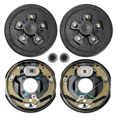 Trailer Hub Drum Kits 5 on 4.5" B.C. with 10" x 2.25" Electric Brakes, Self-Adjusting Trailer Brake Assembly for 3500 lbs Axle, 4-Hole Mounting, Backing Plates for Brake System Part Replacement
