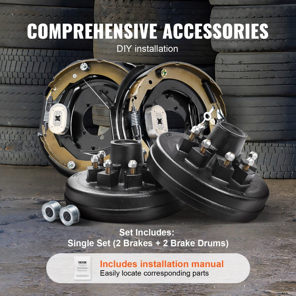 Trailer Hub Drum Kits 8 on 6.5" B.C. with 12" x 2" Electric Brakes, Self-Adjusting Trailer Brake Assembly for 7000 lbs Axle, 5-Hole Mounting, Backing Plates for Brake System Part Replacement